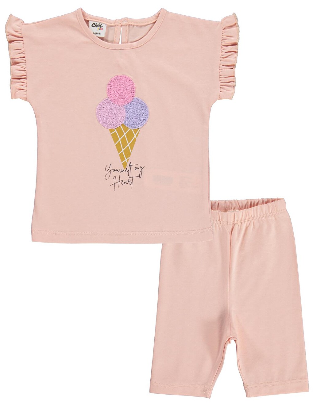 Pembe Baby Dondurma Nakışlı 6-18 Ay Takım - Pudra-1