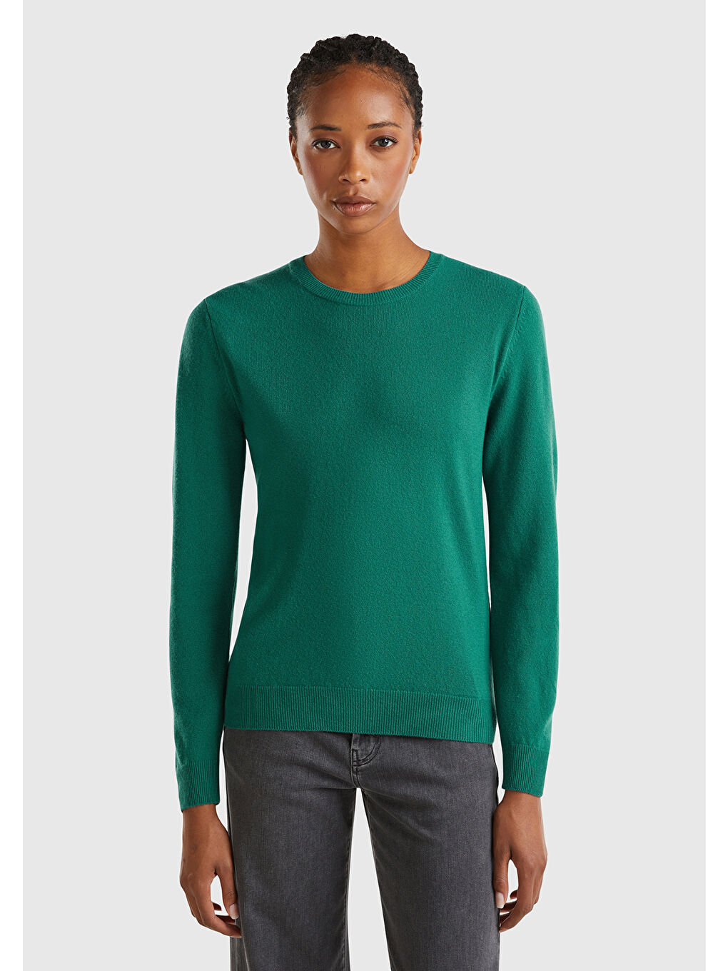 United Colors Of Benetton Kadın Koyu Yeşil Bisiklet Yaka %100 Merino Kazak