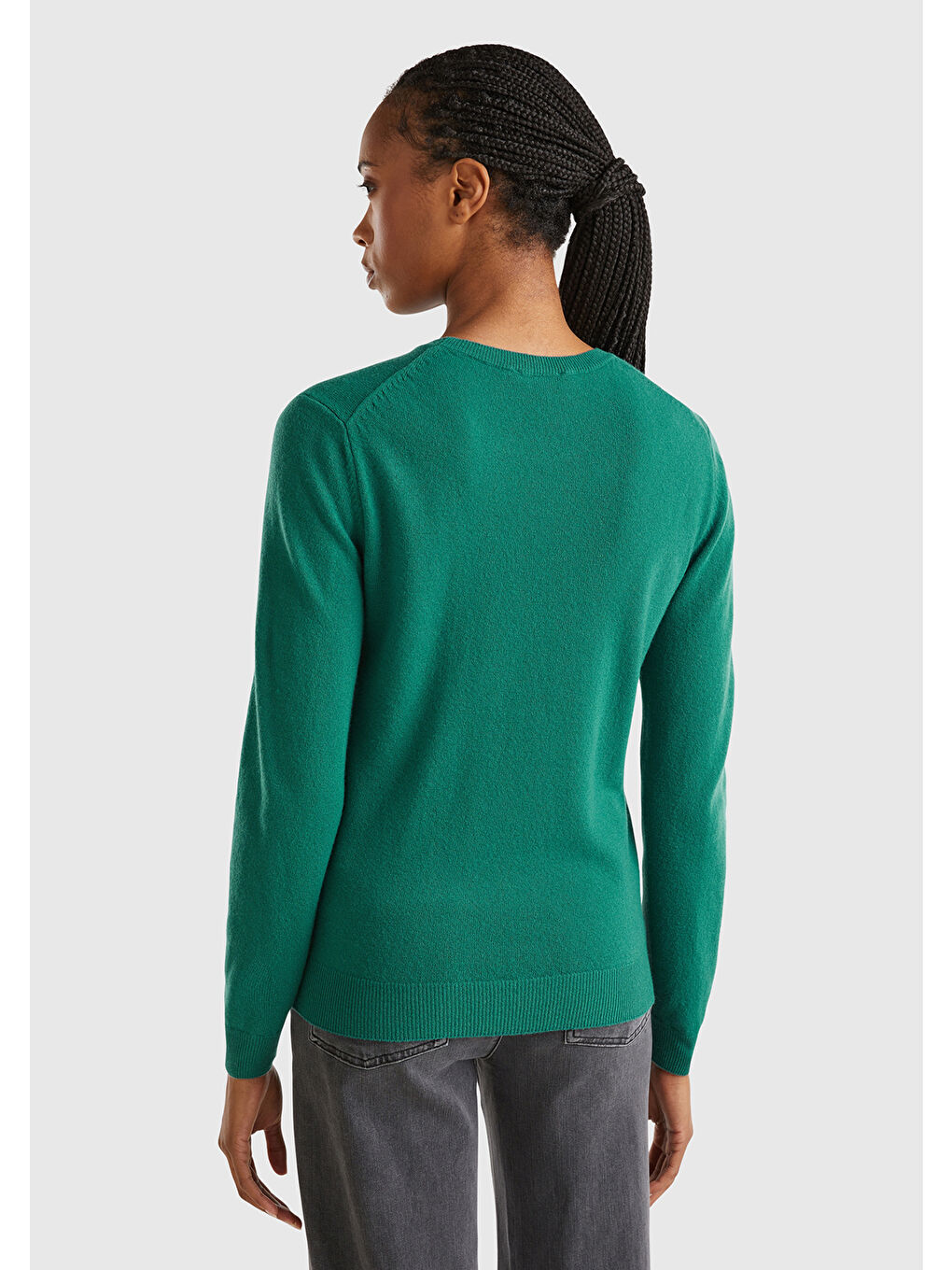 United Colors Of Benetton Kadın Koyu Yeşil Bisiklet Yaka %100 Merino Kazak - 2