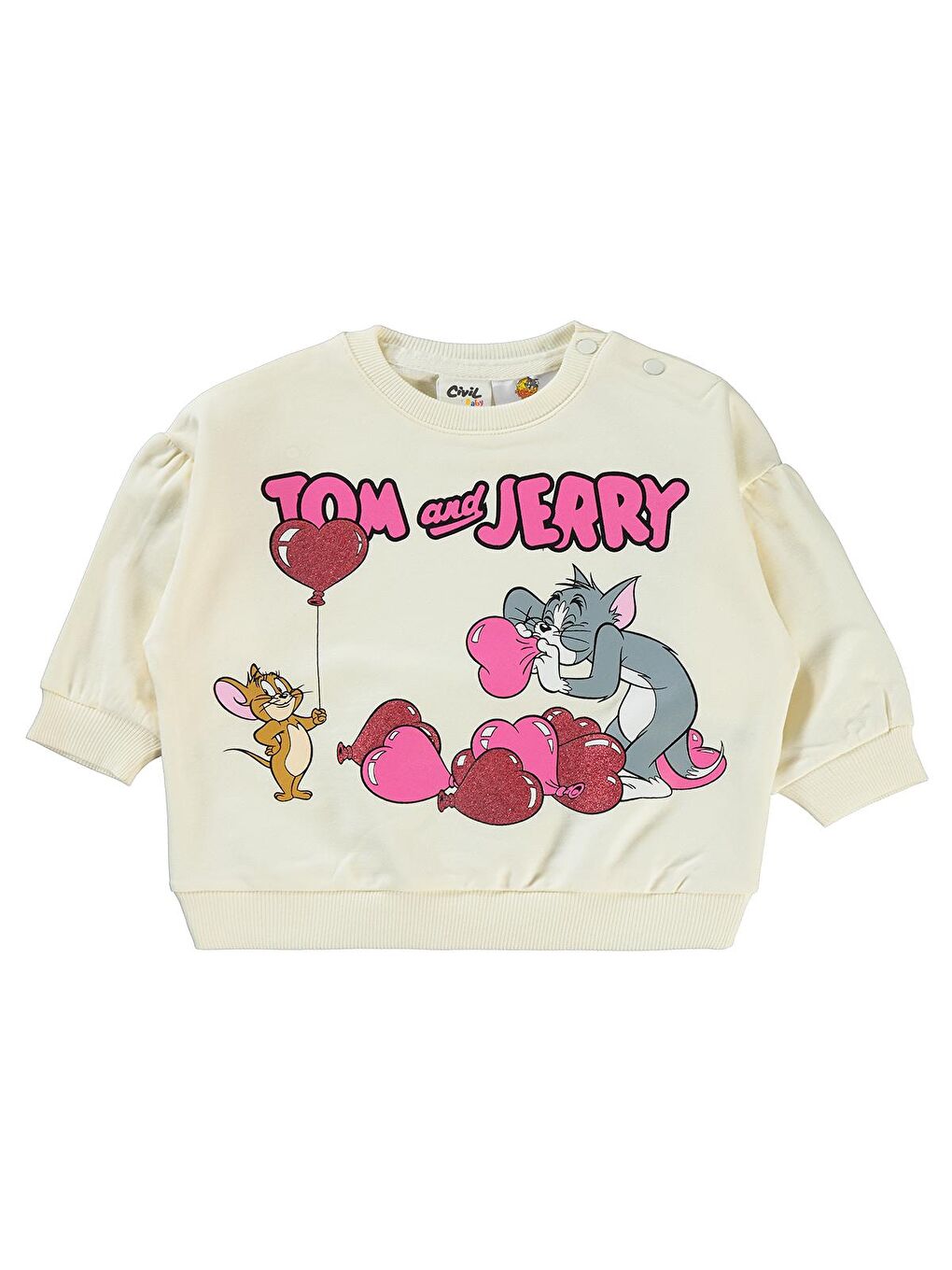 Civil Krem Tom Ve Jerry Kız Bebek Sweatshirt 6-18 Ay Krem