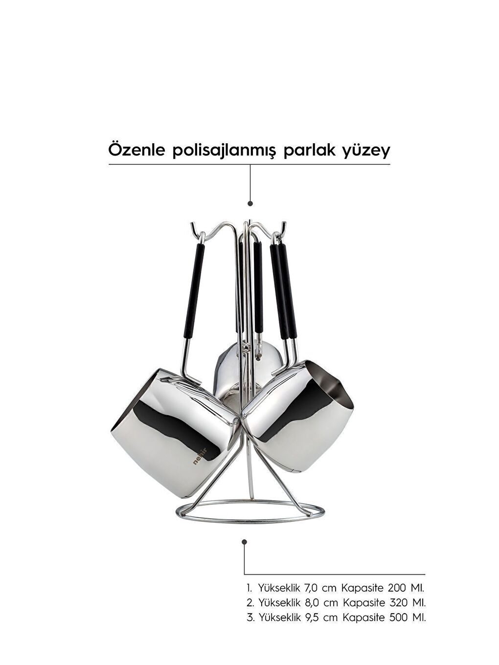 Gri Modern 4 Parça Standlı Paslanmaz Çelik Cezve Seti-2