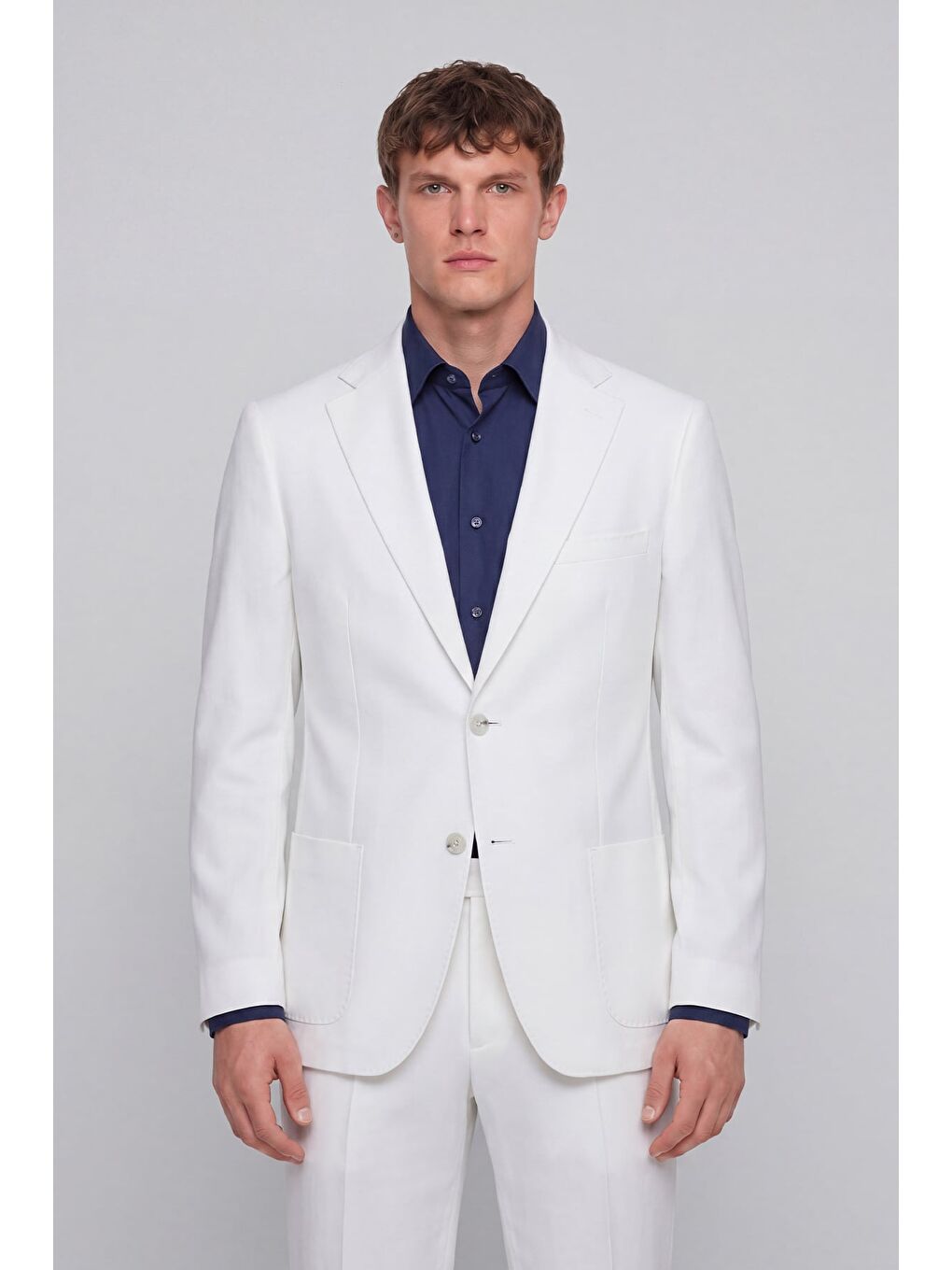 Giotelli Erkek Beyaz Dar Kesim Slim Fit Viskon Torba Cep Klasik Yaka Takım Elbise