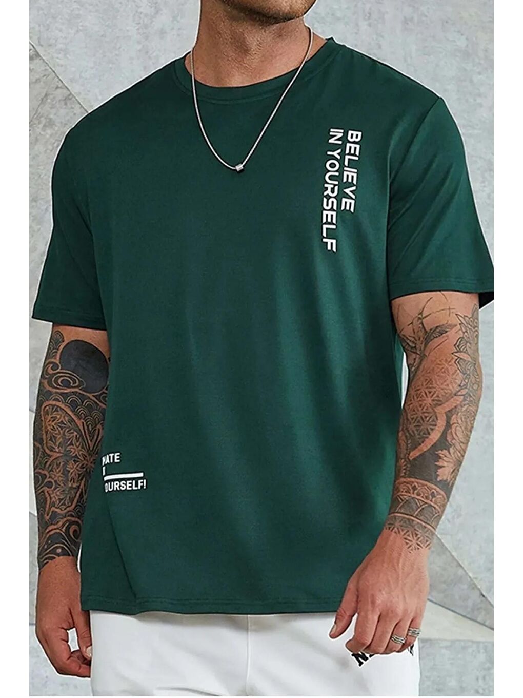 uyguntarz Yeşil Erkek Baskılı Oversize Tshirt - 1