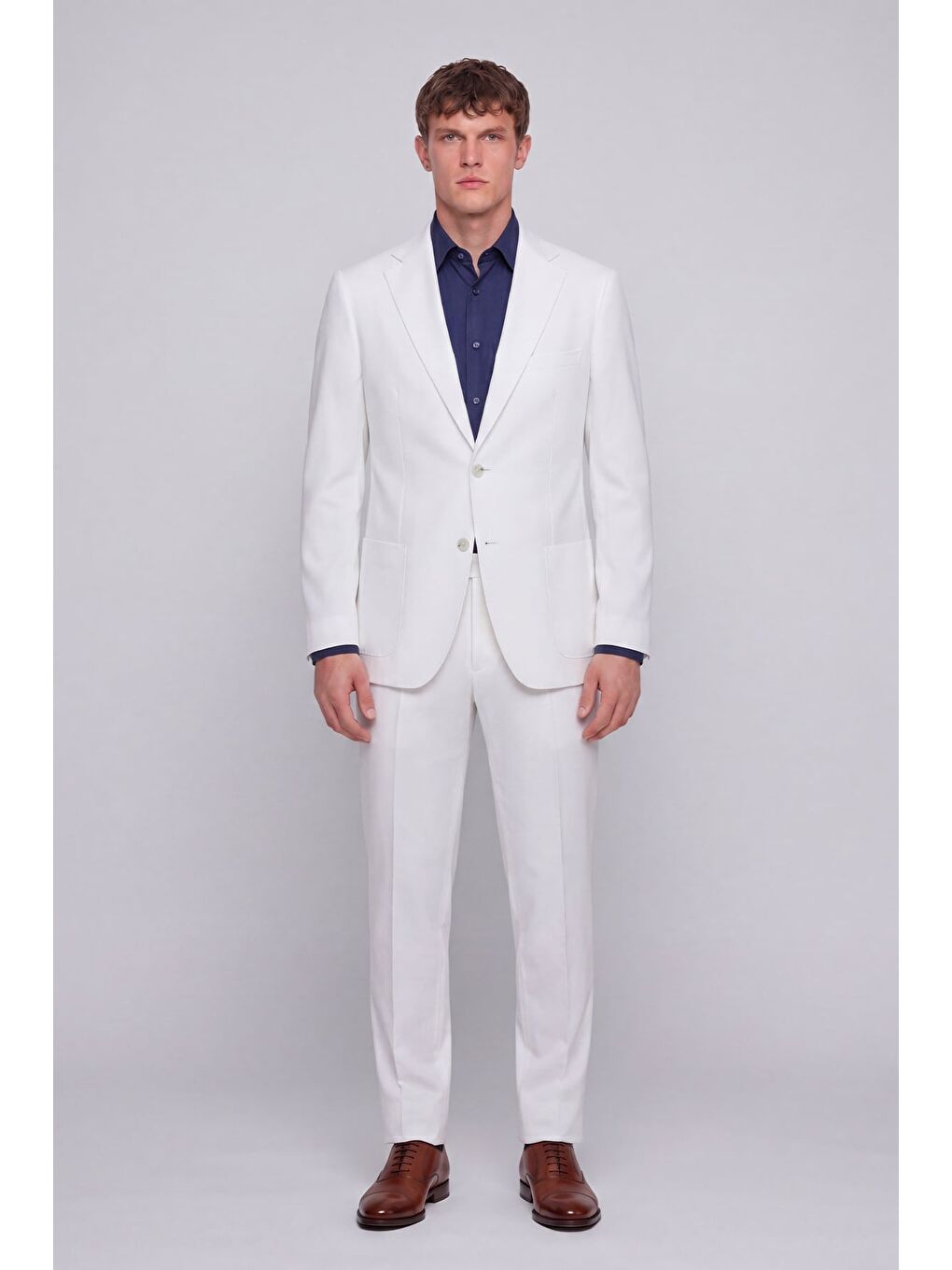 Giotelli Erkek Beyaz Dar Kesim Slim Fit Viskon Torba Cep Klasik Yaka Takım Elbise-1