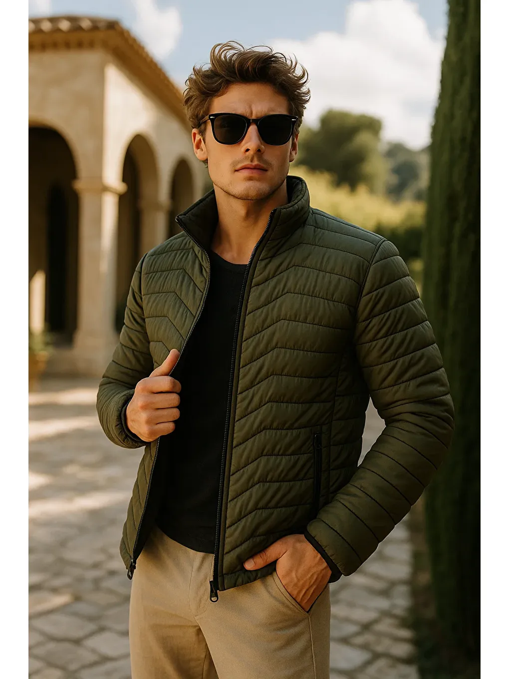 Haki Erkek Fermuarlı Siyah Şişme Mont-1