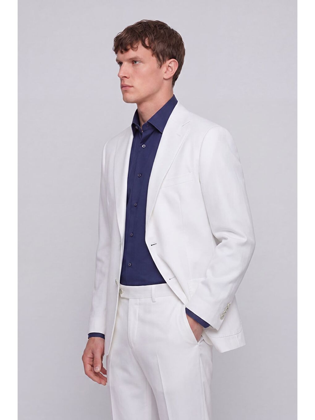 Giotelli Erkek Beyaz Dar Kesim Slim Fit Viskon Torba Cep Klasik Yaka Takım Elbise-2