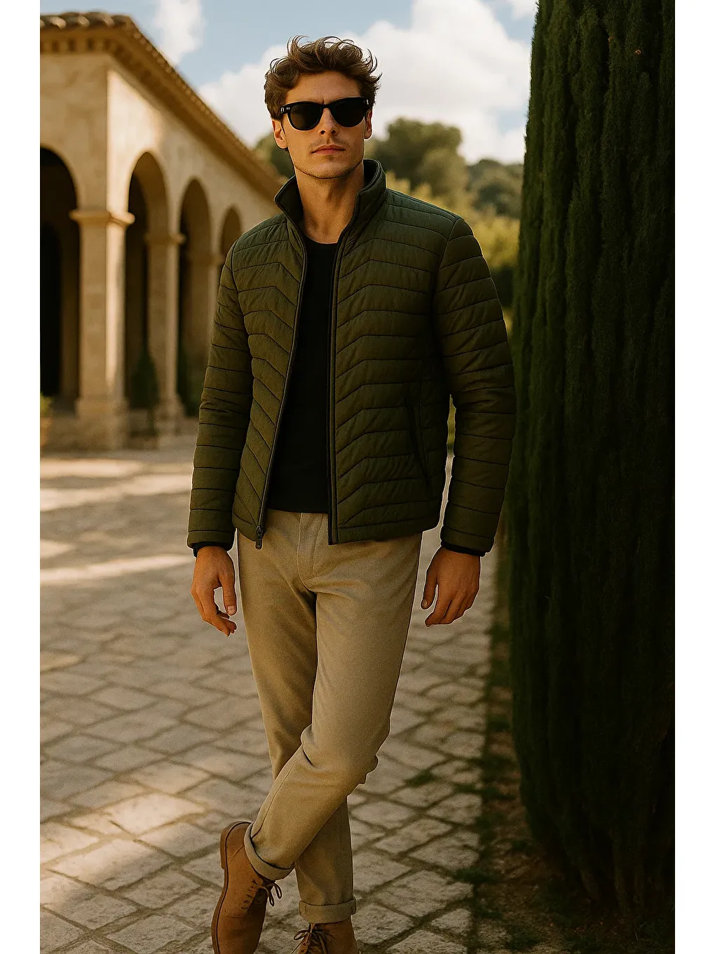 Haki Erkek Fermuarlı Siyah Şişme Mont-2