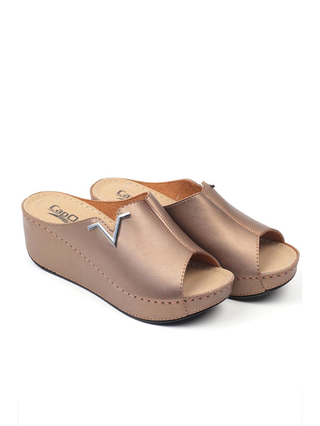 Turuncu 6145 Kadın Dolgu Topuklu V Toka Terlik-1