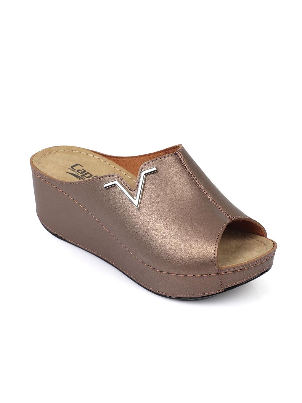 Turuncu 6145 Kadın Dolgu Topuklu V Toka Terlik-2