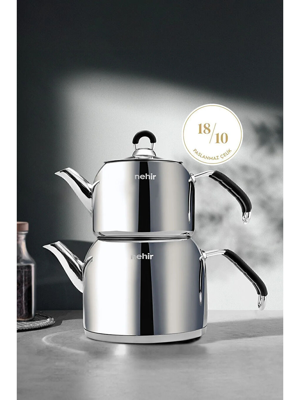 Gri Modern Mini Küçük Boy 0.8-1.6 Lt. Paslanmaz Çelik Çaydanlık Takımı