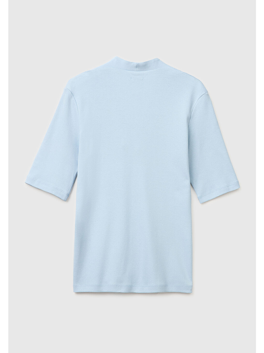 Kadın Açık Mavi %100 Pamuk Yarım Kollu Derin V Yaka T-Shirt-1