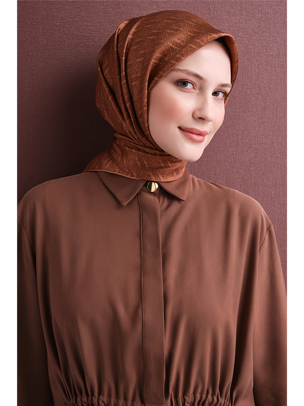 Kahverengi Saf İpek Twill Eşarp 9625d 34-3