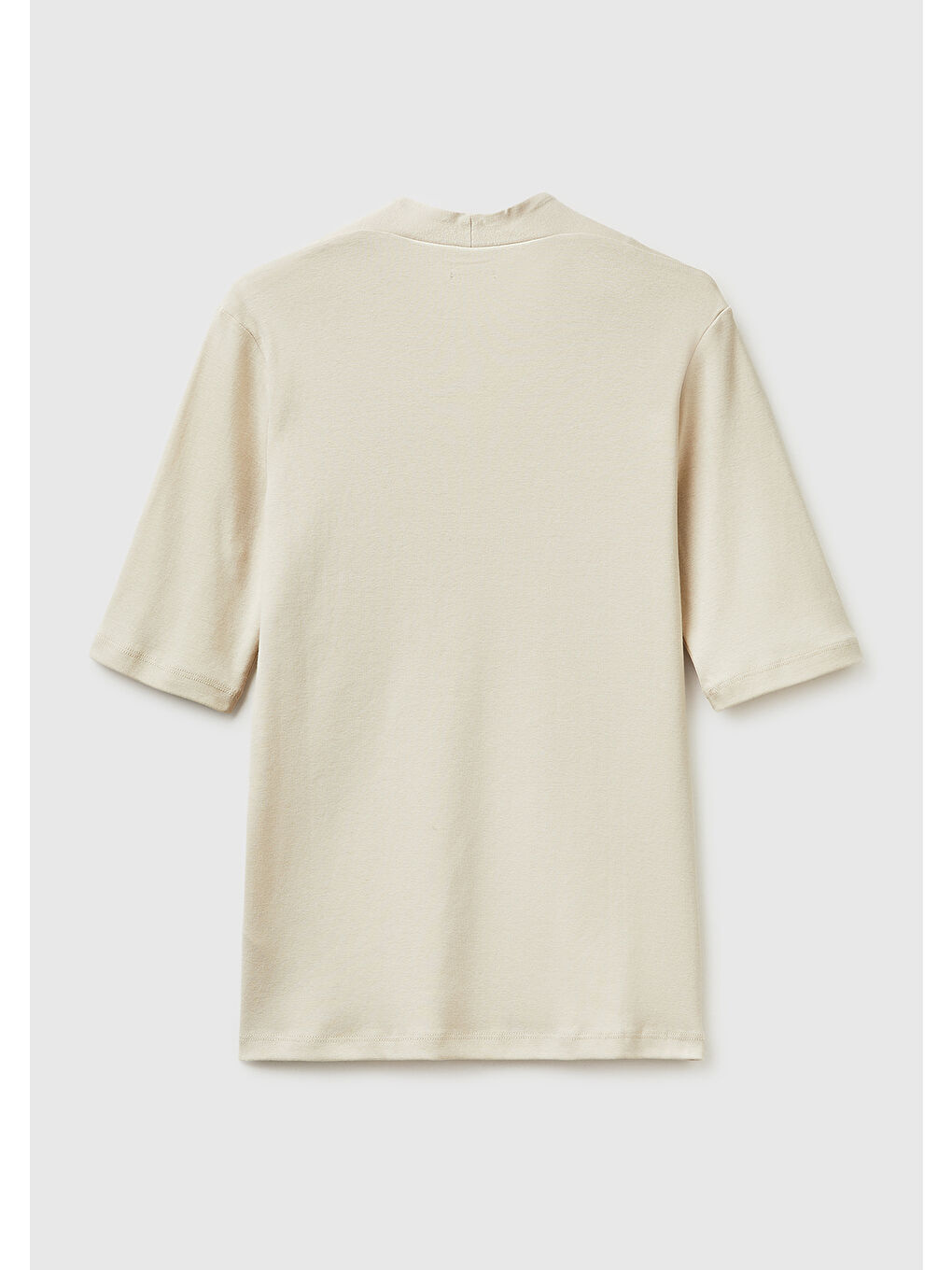 Bej Kadın Taş %100 Pamuk Yarım Kollu Derin V Yaka T-Shirt-1