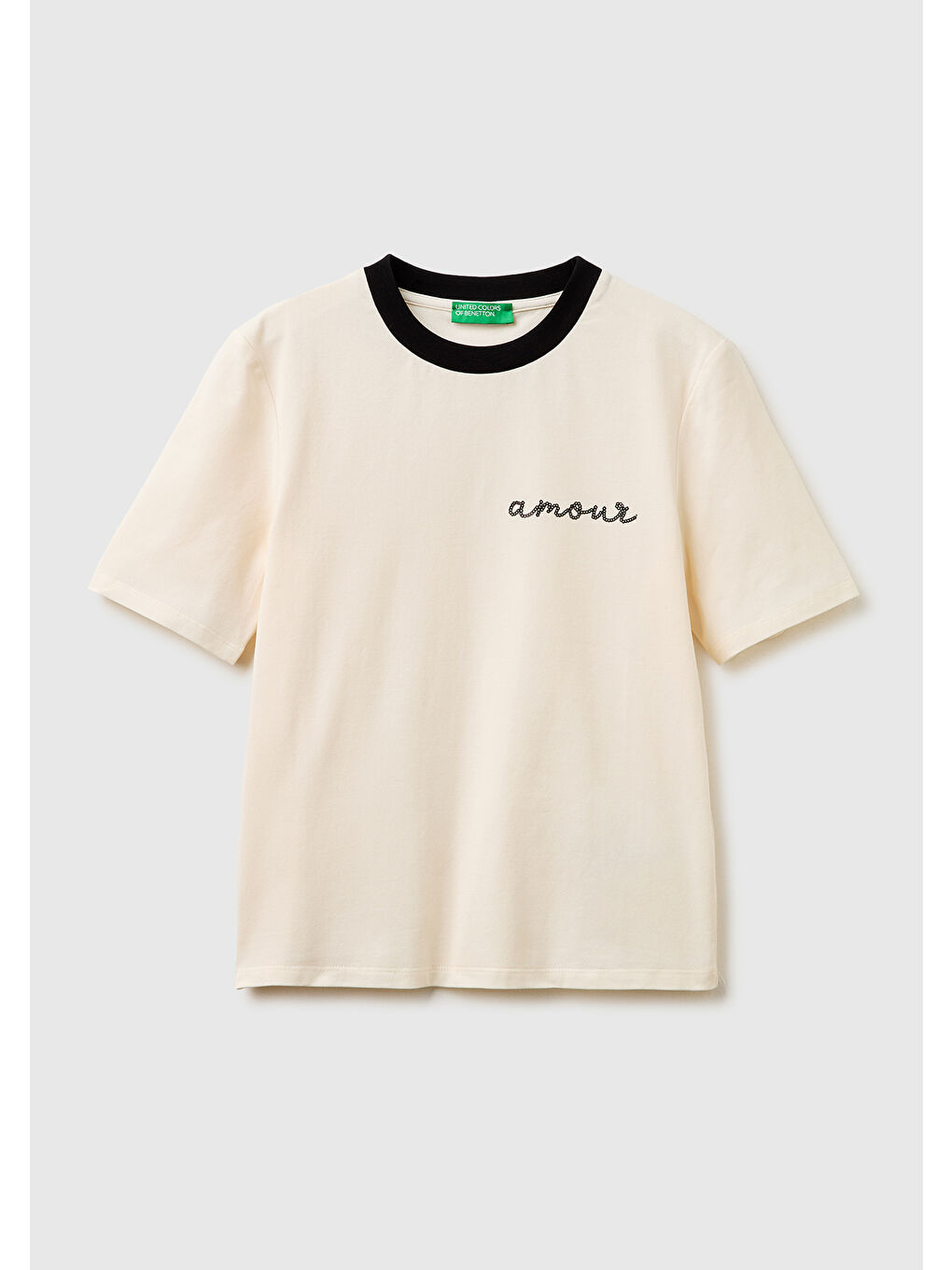 Ekru Kadın Krem Pamuk Karışımlı Payetli Nakışlı Bisiklet Yaka T-Shirt-1