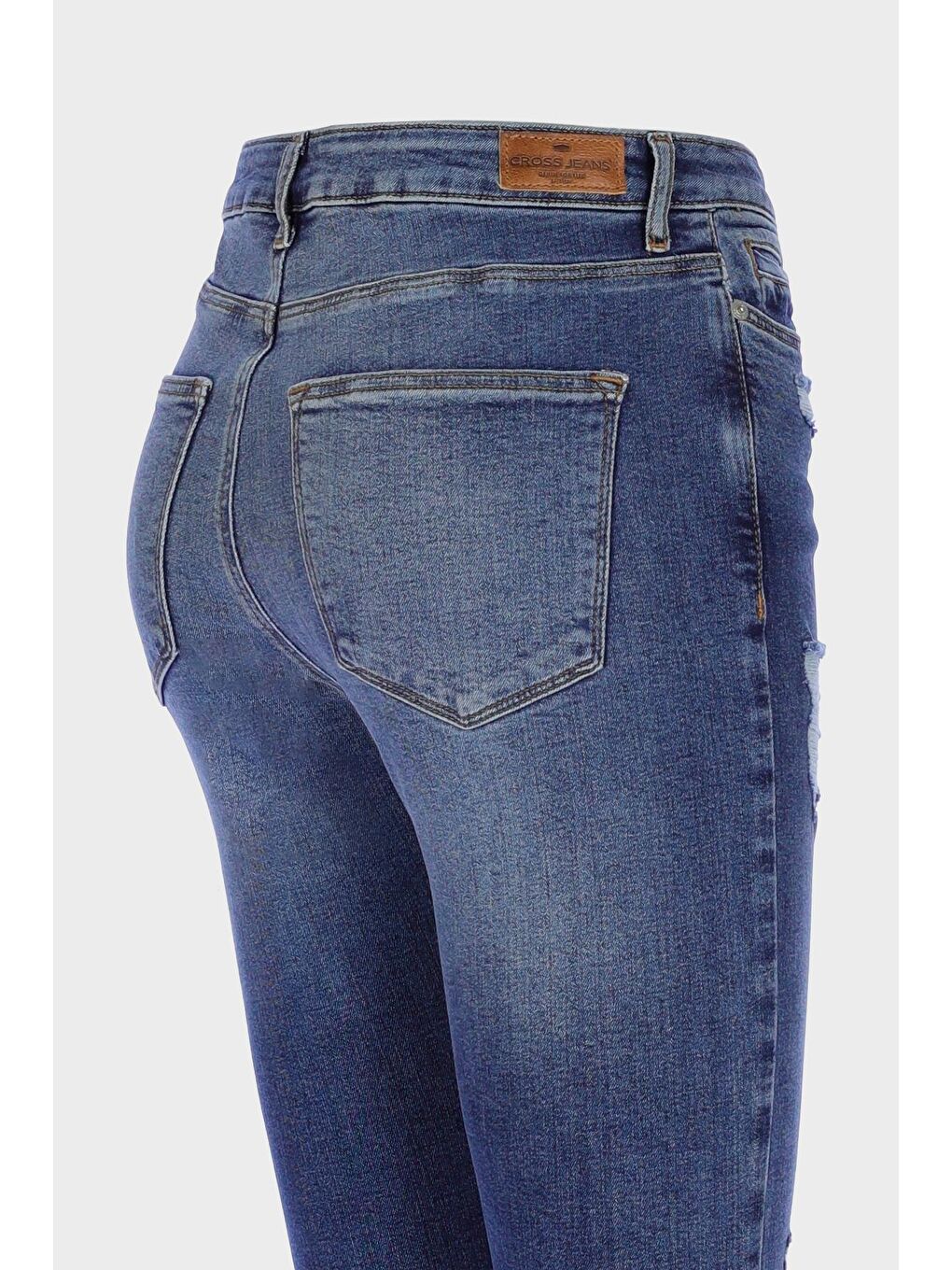 CROSS JEANS Orta Mavi Judy Orta Mavi Yüksek Bel Yıpratmalı Fermuarlı Skinny Fit Jean Pantolon C 4521-226 - 2