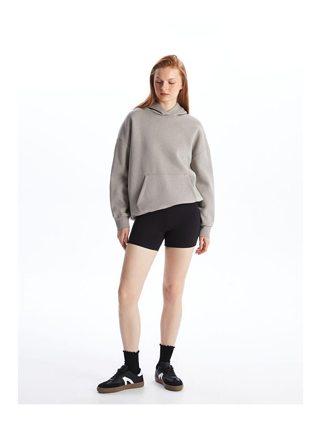 Siyah Yumuşak Dokulu Düz Yüksek Bel Kısa Tayt