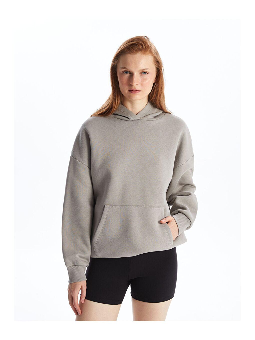 Siyah Yumuşak Dokulu Düz Yüksek Bel Kısa Tayt-1