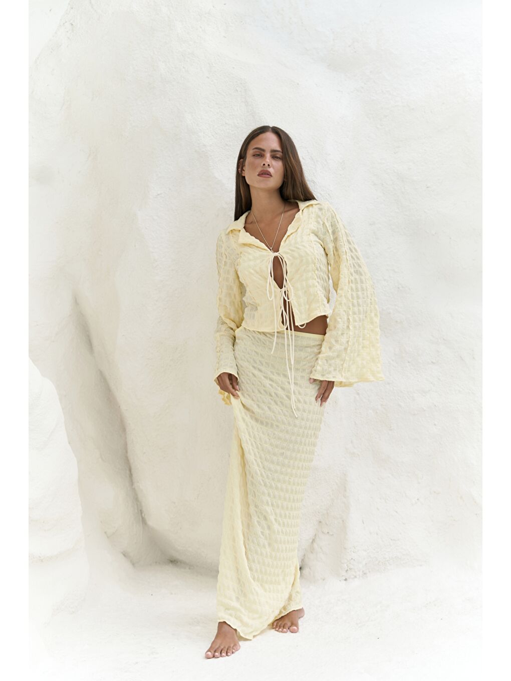 Rania Sarı Gömlek Etek Takım-3