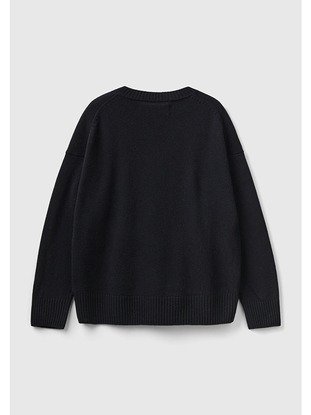 Kadın Siyah Yün Karışımlı Boxy Fit Kazak-3