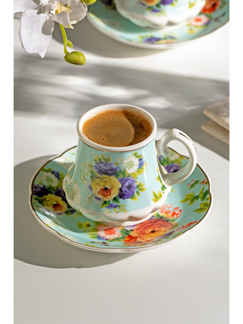 Yeşil Masal 6 Kişilik 12 Parça Porselen Kahve Fincan Takımı-1