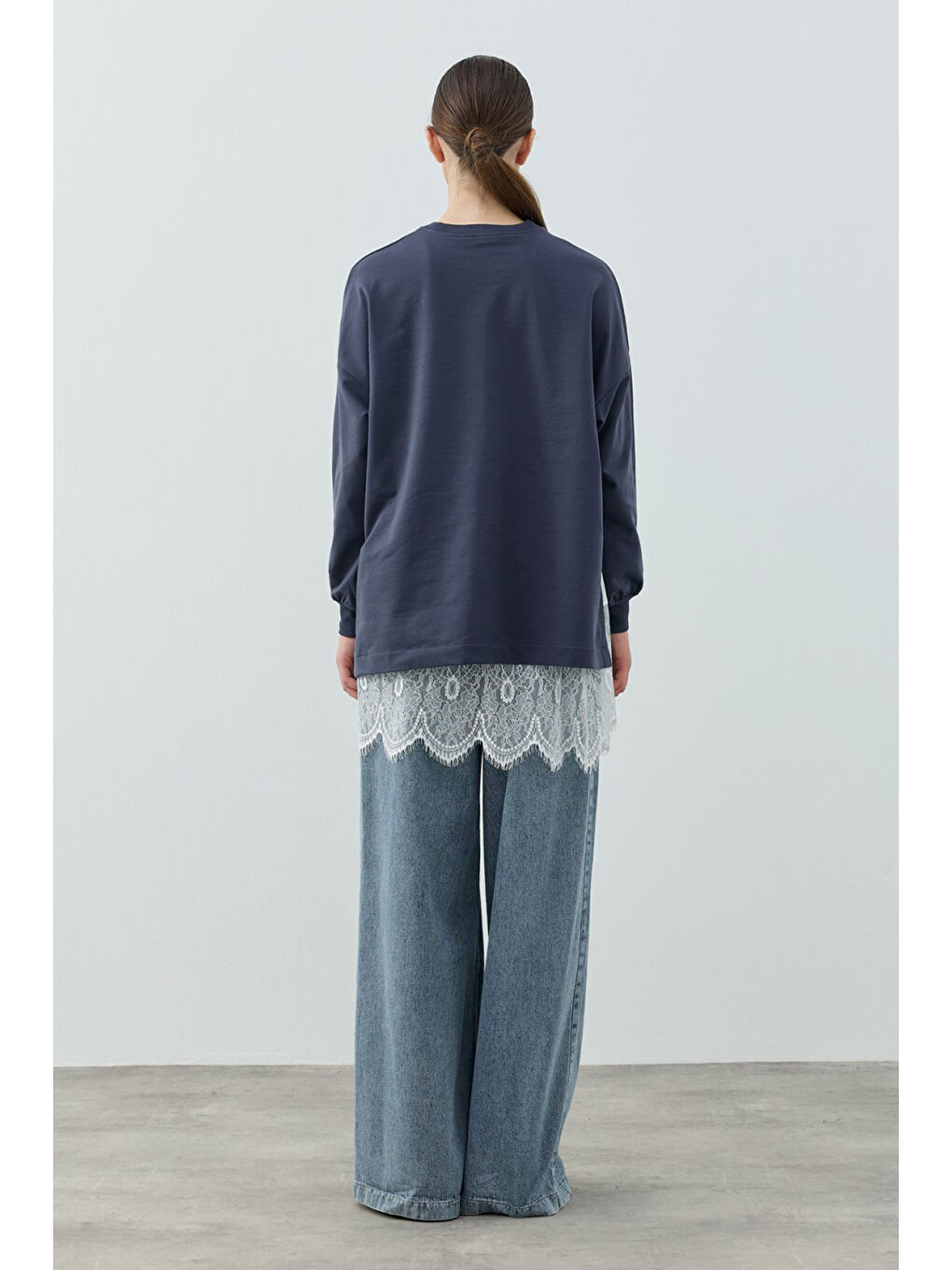 Dantel Detay Etek İçlikli Loly Sweat 1793 İndigo-3