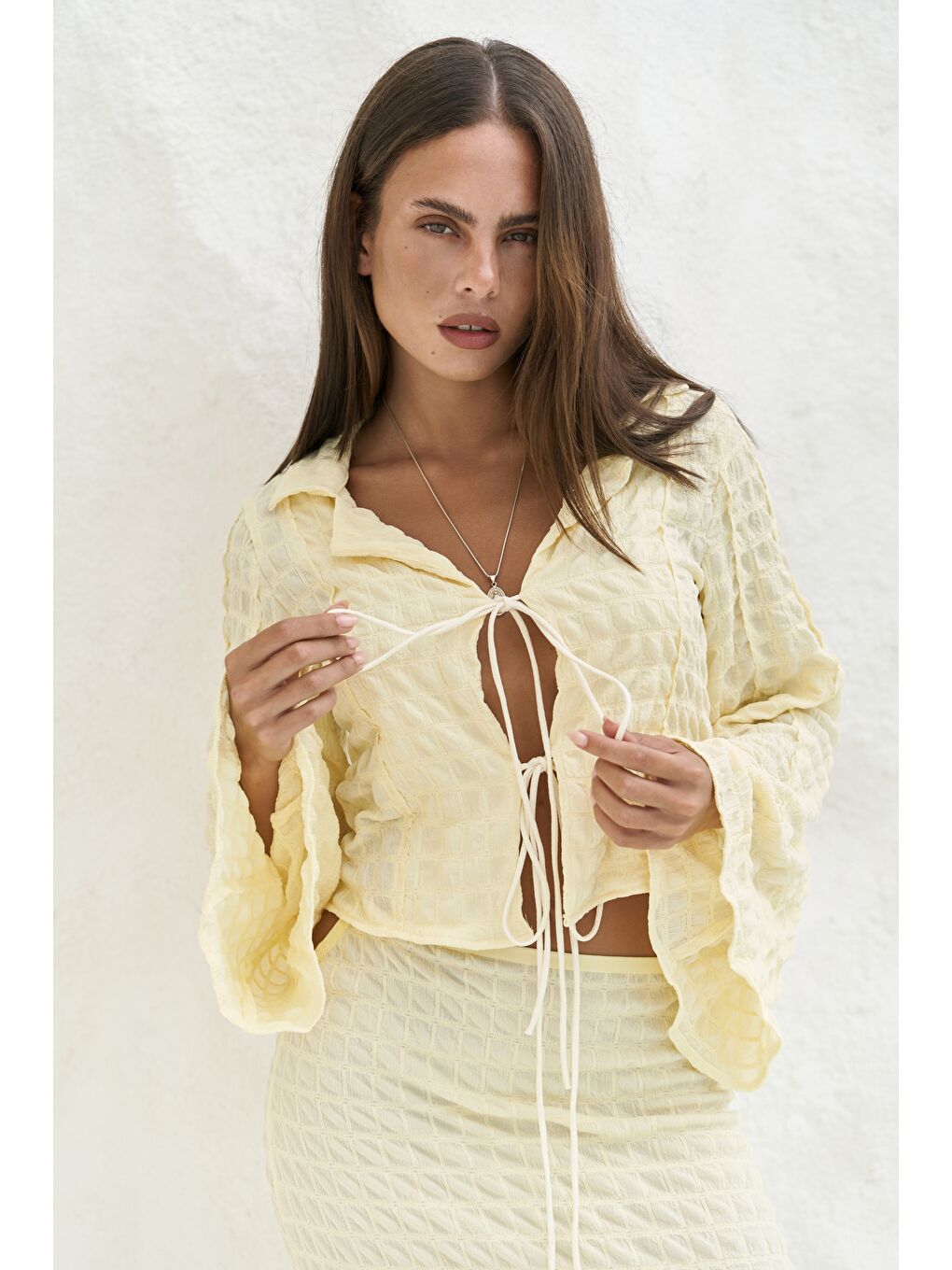 Rania Sarı Gömlek Etek Takım-5