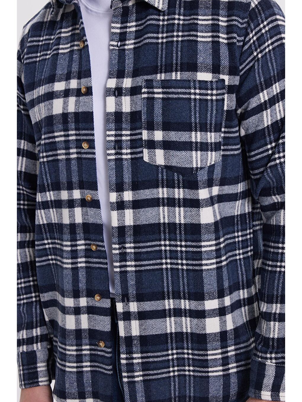 Lacivert Erkek Regular Fit Rahat Kesim Kışlık Kareli Oduncu Gömlek-2