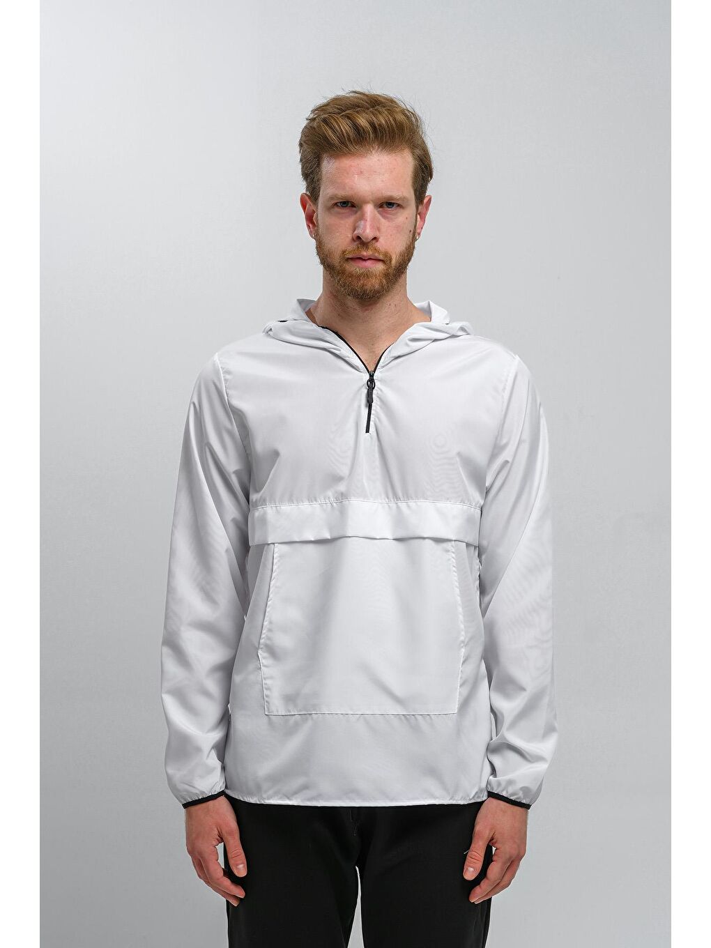 Beyaz Ruggiero Slim Fit Yarım Fermuarlı İnce Astarsız Unisex Yağmurluk Mont