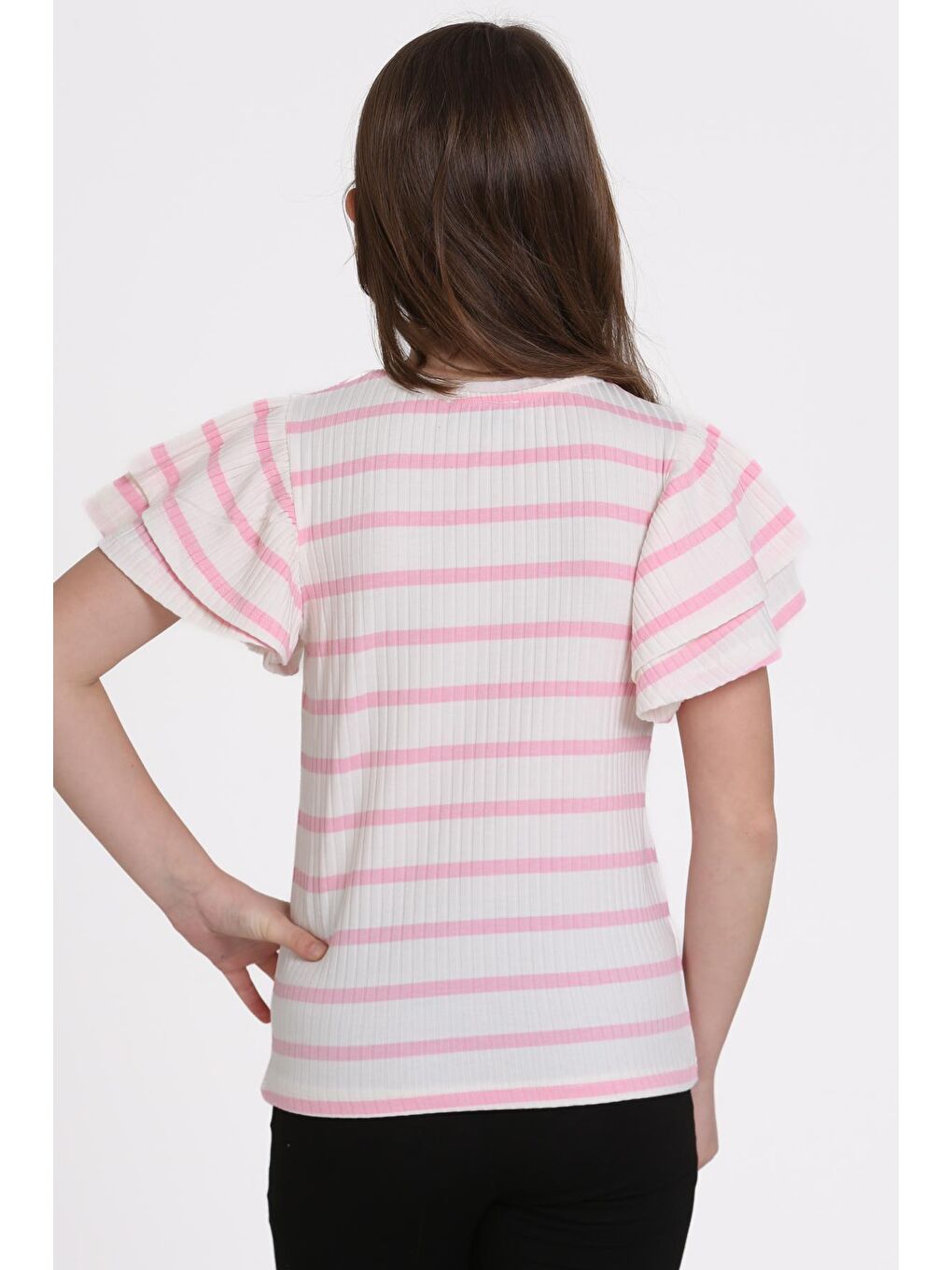 Pembe Büzgülü 5-13 Yaş Tişört - 2516-4-1