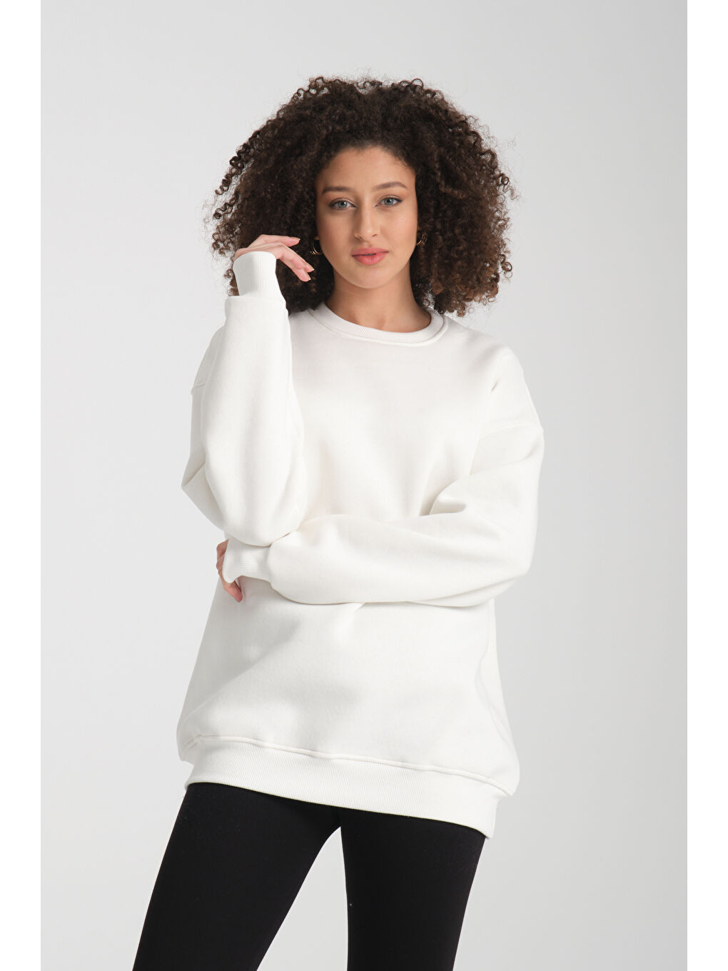 Beyaz Uzun Kol 3 iplik Sweatshirt BK 1014