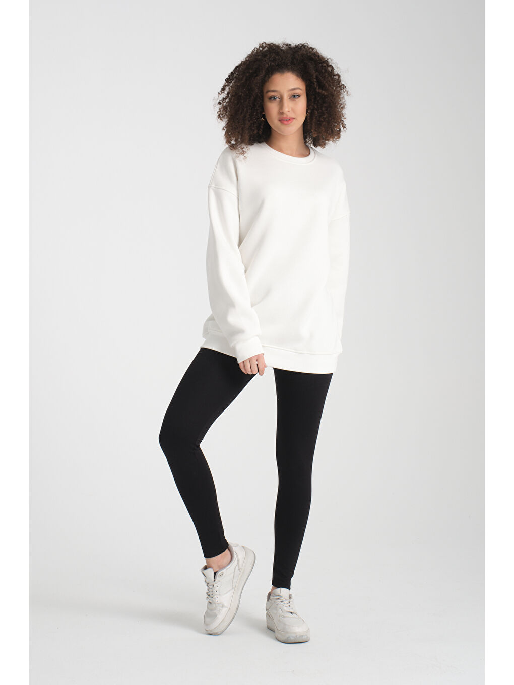 Beyaz Uzun Kol 3 iplik Sweatshirt BK 1014-1