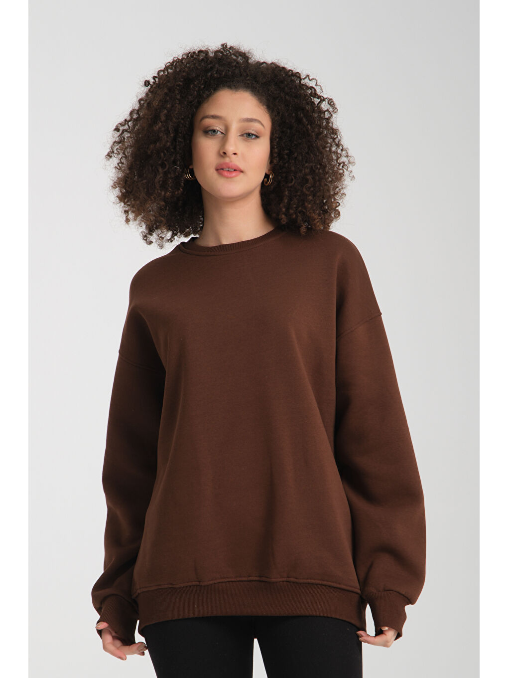Kahverengi Uzun Kol 3 iplik Sweatshirt BK 1014