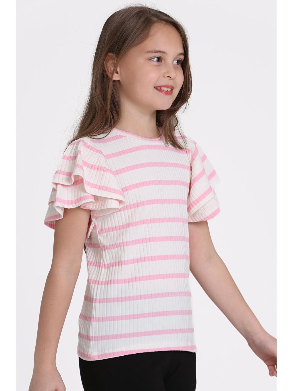 Pembe Büzgülü 5-13 Yaş Tişört - 2516-4-2