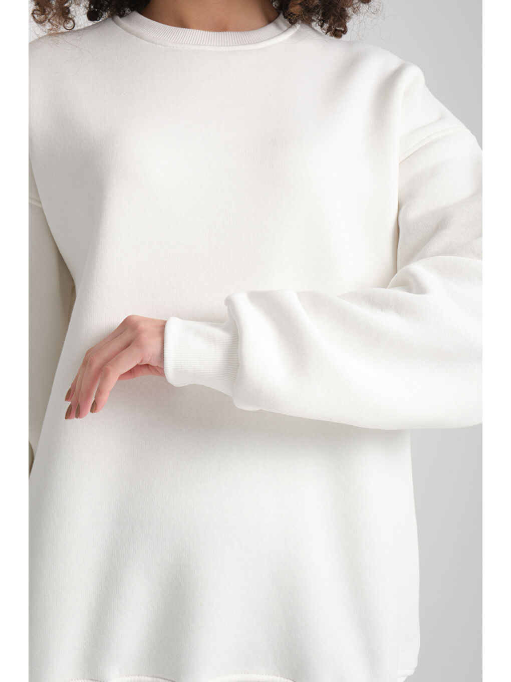 Beyaz Uzun Kol 3 iplik Sweatshirt BK 1014-2