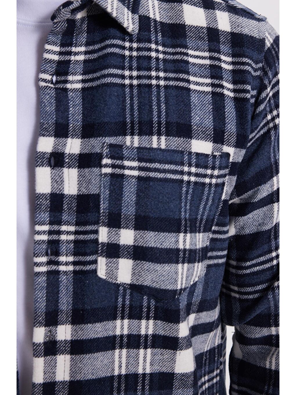 Lacivert Erkek Regular Fit Rahat Kesim Kışlık Kareli Oduncu Gömlek-5