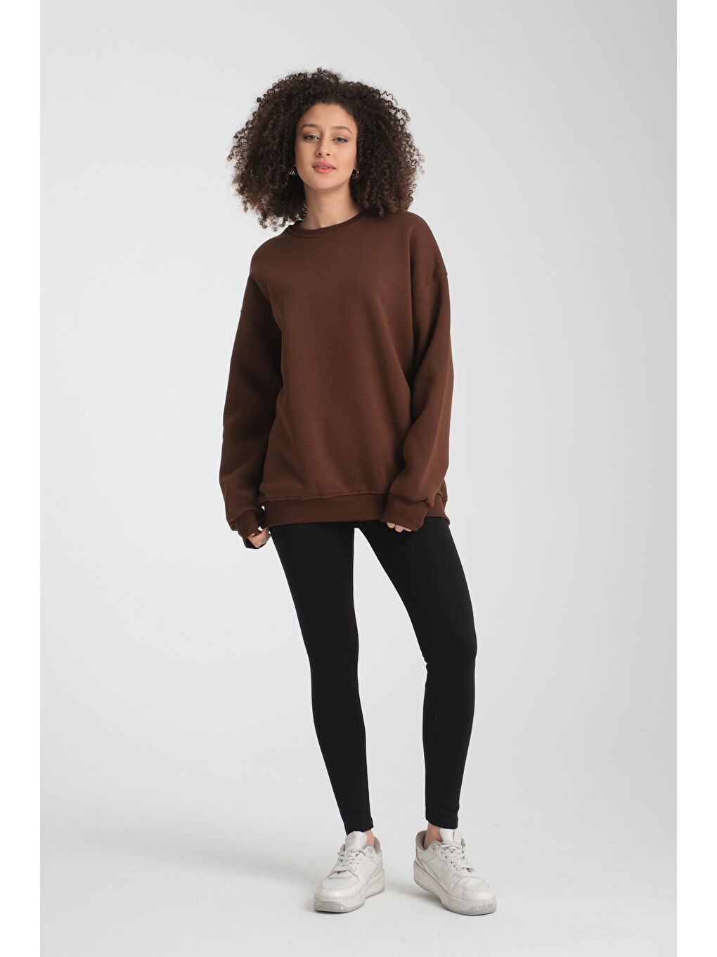 Kahverengi Uzun Kol 3 iplik Sweatshirt BK 1014-1