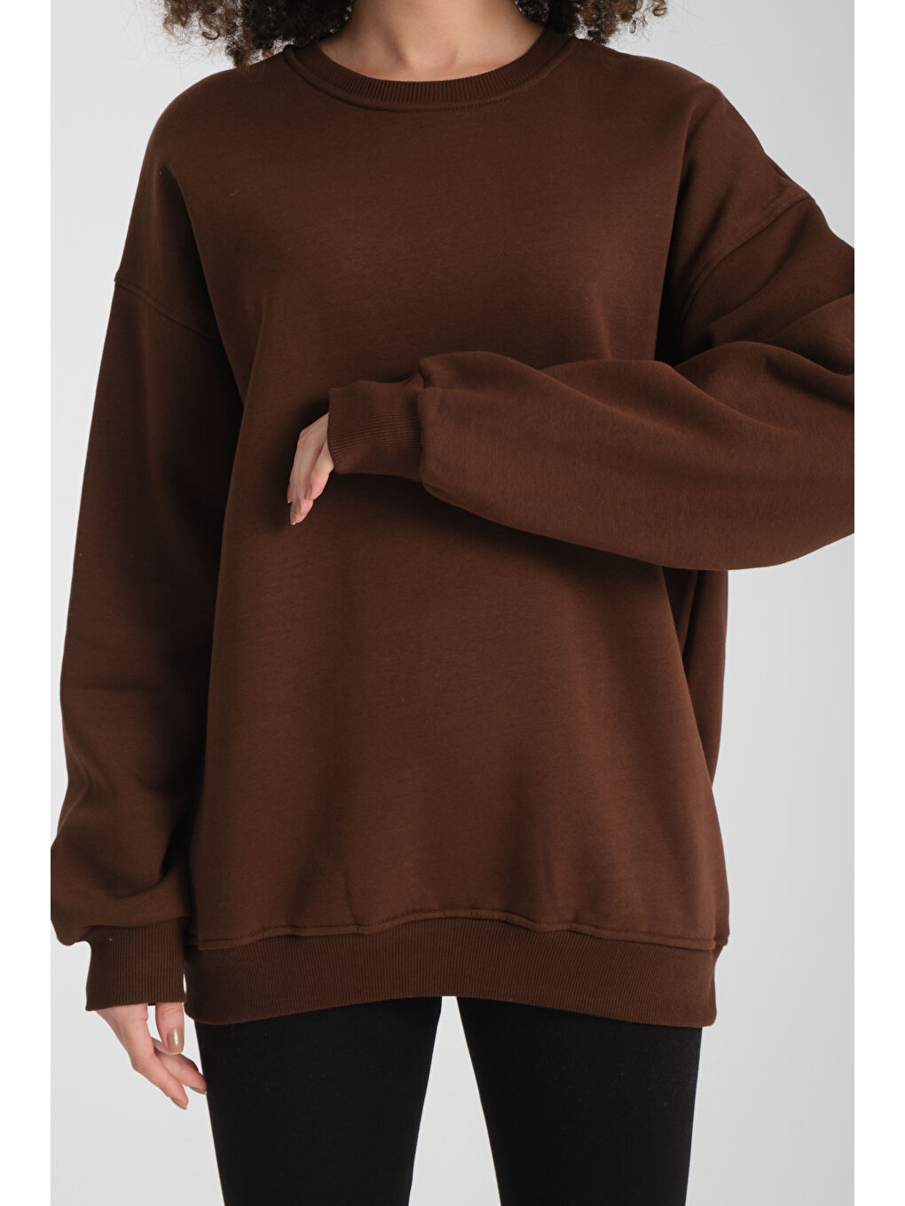 Kahverengi Uzun Kol 3 iplik Sweatshirt BK 1014-2