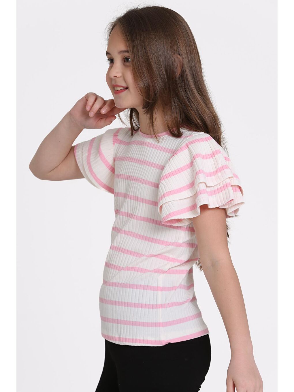 Pembe Büzgülü 5-13 Yaş Tişört - 2516-4-3