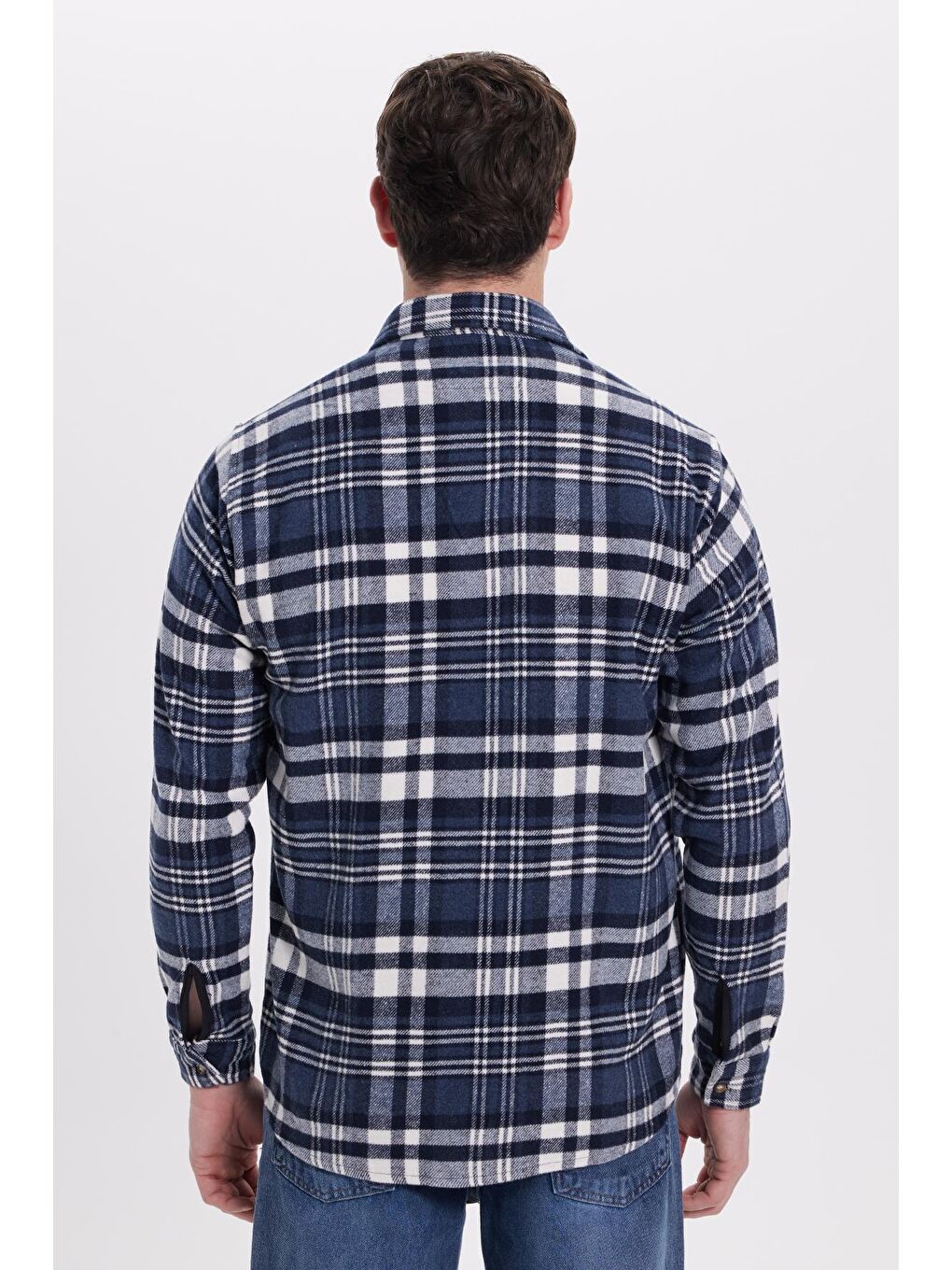 Lacivert Erkek Regular Fit Rahat Kesim Kışlık Kareli Oduncu Gömlek-6