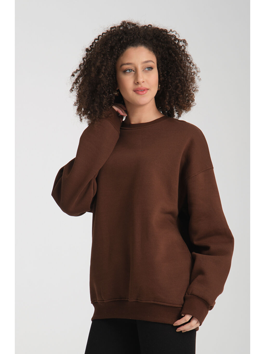 Kahverengi Uzun Kol 3 iplik Sweatshirt BK 1014-4
