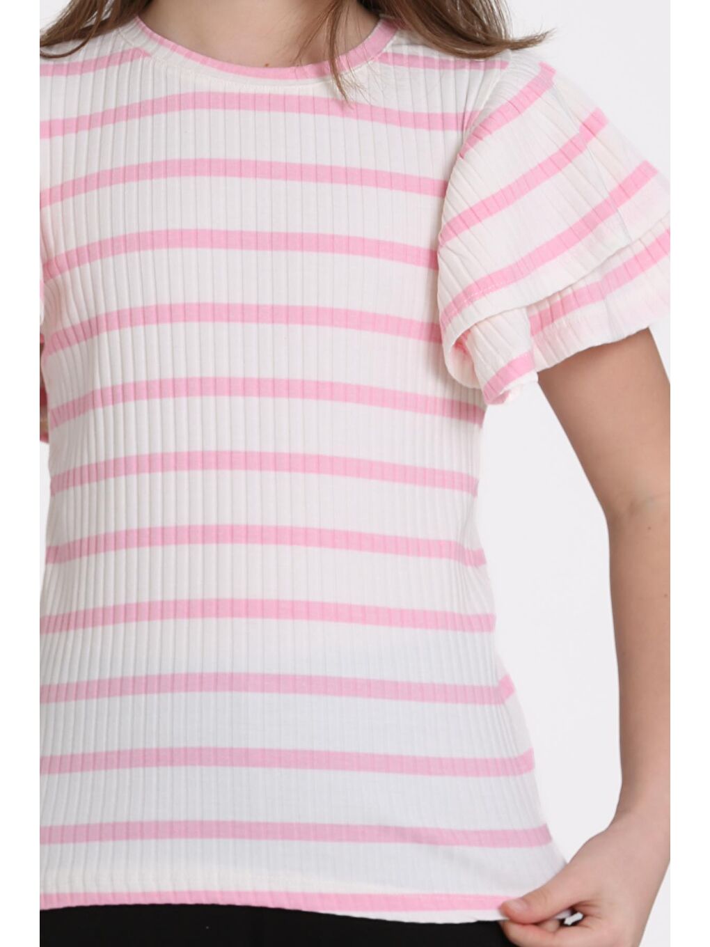 Pembe Büzgülü 5-13 Yaş Tişört - 2516-4-4