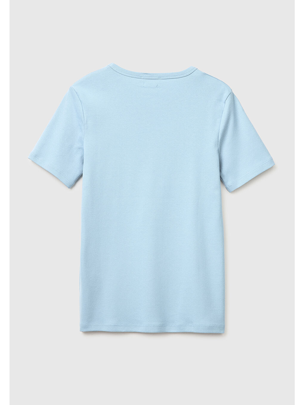 Kadın Açık Mavi %100 Pamuk Logo Baskılı Bisiklet Yaka T-Shirt-1