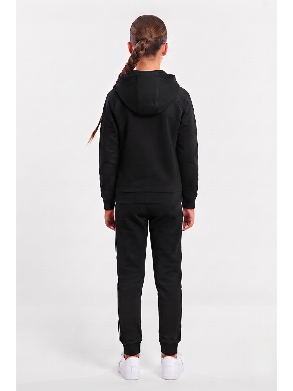 Siyah Kız Çocuk Scuba Atheletic Reglan Kol Kapüşonlu Dalgıç Kumaş Eşofman Takımı Esf7027-2