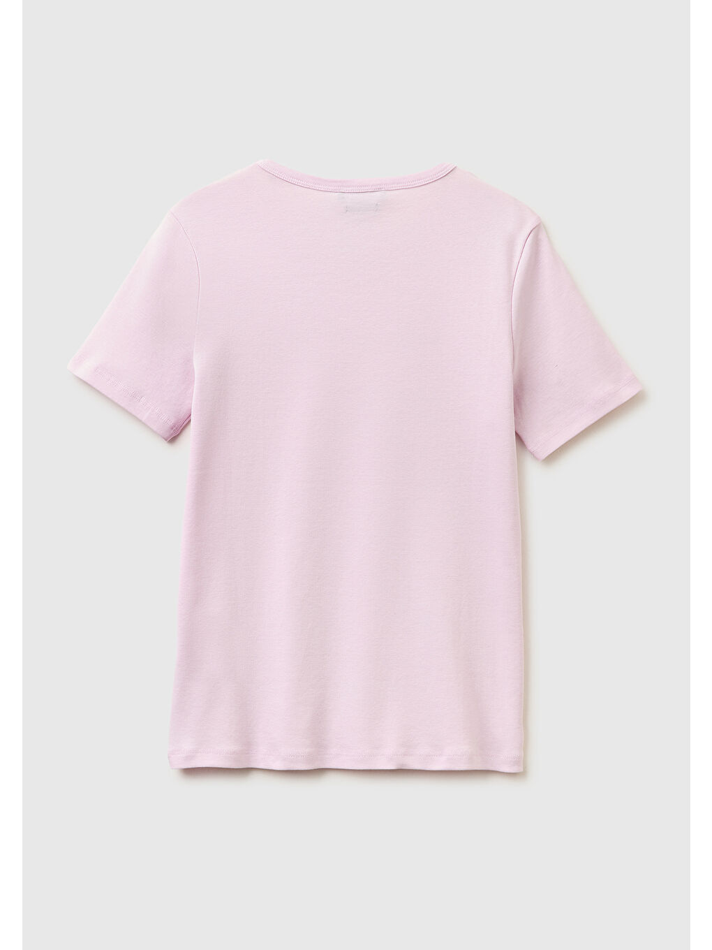 Kadın Açık Pembe %100 Pamuk Logo Baskılı Bisiklet Yaka T-Shirt-1