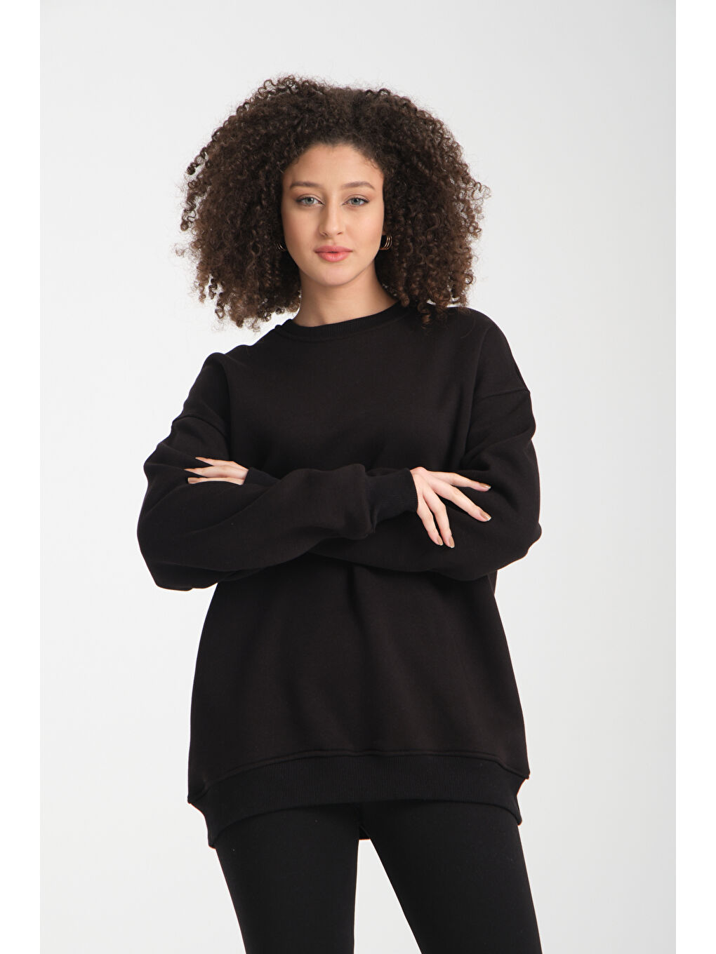 Siyah Uzun Kol 3 iplik Sweatshirt BK 1014-4