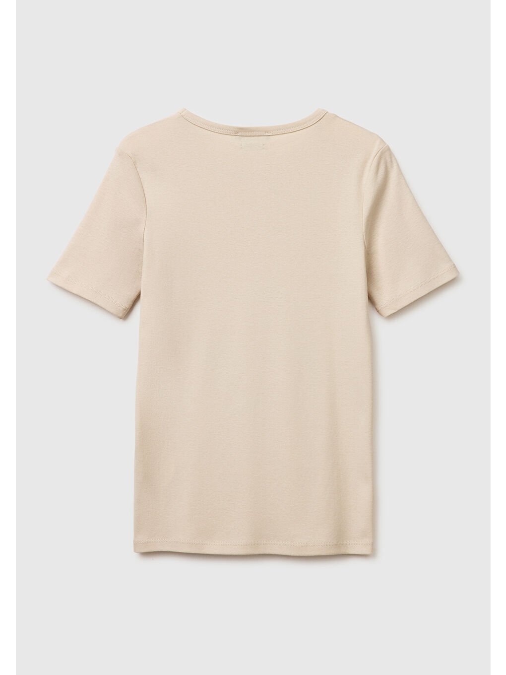 Bej Kadın Taş %100 Pamuk Logo Baskılı Bisiklet Yaka T-Shirt-1