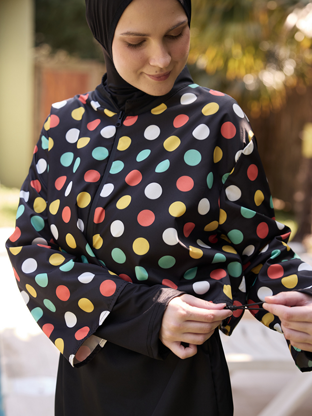 Yeşil Kadın Tesettür Colour Pop Baskılı Tam Kapalı 3 Parça Mayo Takımı-2