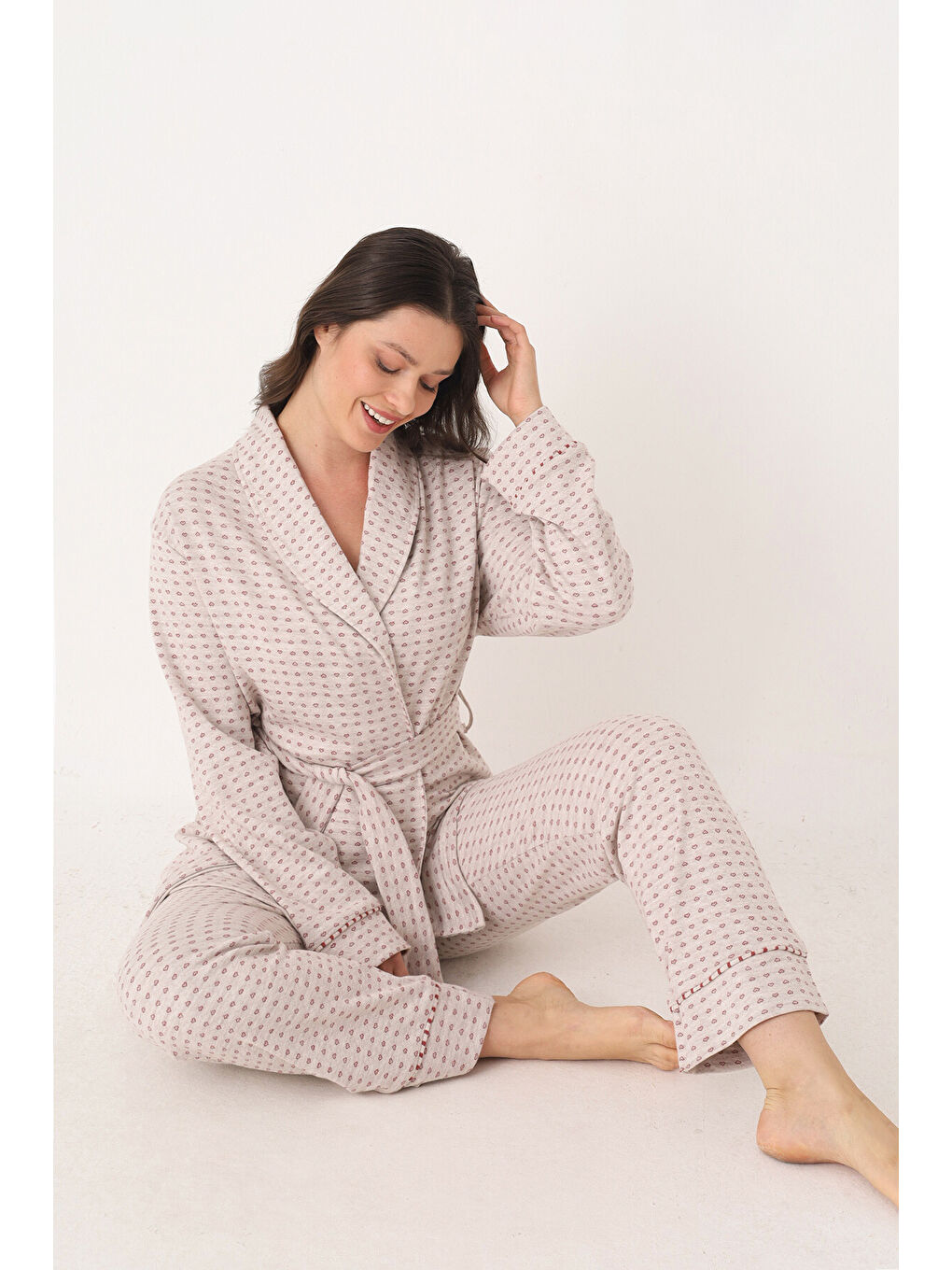 Kırmızı Sabahlık Pijama Takım