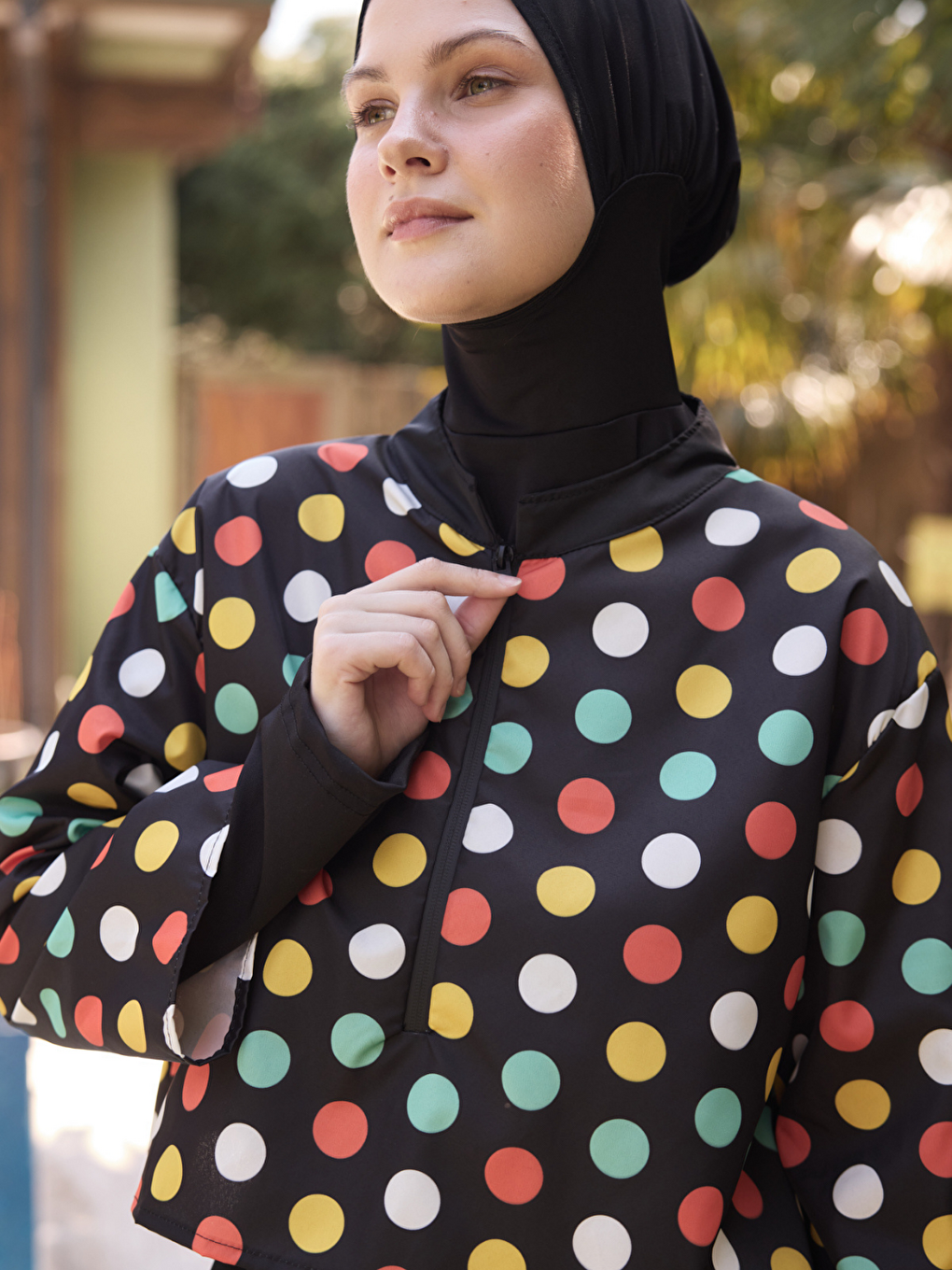 Yeşil Kadın Tesettür Colour Pop Baskılı Tam Kapalı 3 Parça Mayo Takımı-3