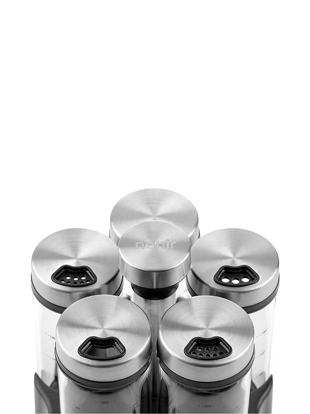 Renksiz 6 Parça Borosilikat Döner Standlı Baharatlık Seti-1